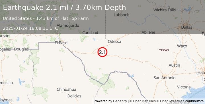 Earthquake WESTERN TEXAS (2.1 ml) (2025-01-24 18:08:11 UTC)