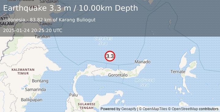 Earthquake MINAHASA, SULAWESI, INDONESIA (3.3 m) (2025-01-24 20:25:20 UTC)