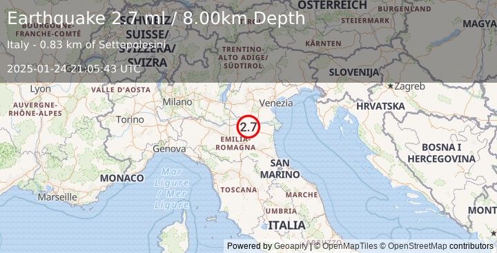 Earthquake NORTHERN ITALY (2.7 ml) (2025-01-24 21:05:43 UTC)