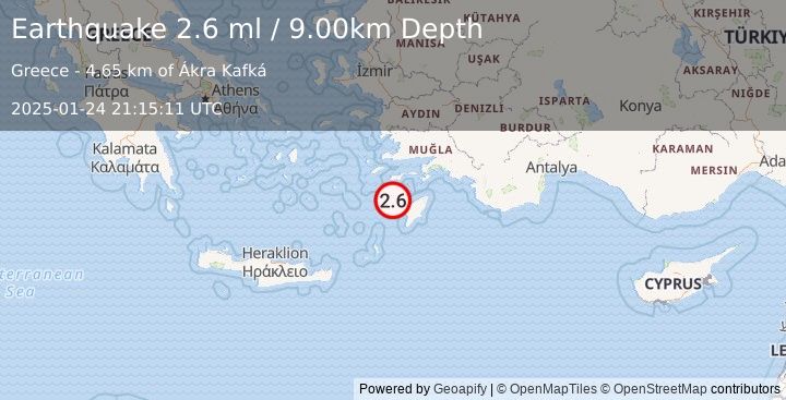 Earthquake DODECANESE IS.-TURKEY BORDER REG (2.6 ml) (2025-01-24 21:15:11 UTC)