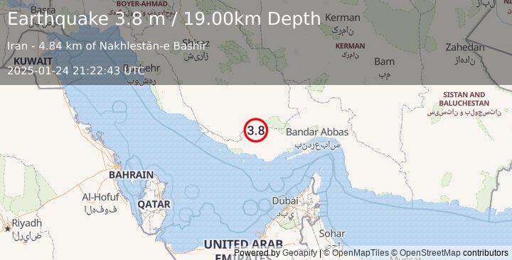 Earthquake SOUTHERN IRAN (3.8 m) (2025-01-24 21:22:43 UTC)