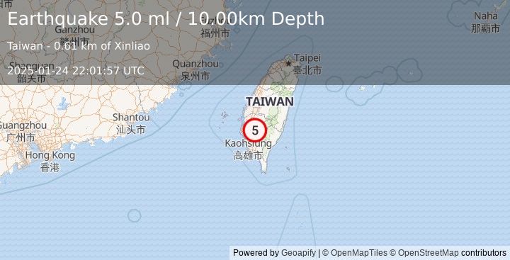 Earthquake TAIWAN (5.0 ml) (2025-01-24 22:01:57 UTC)