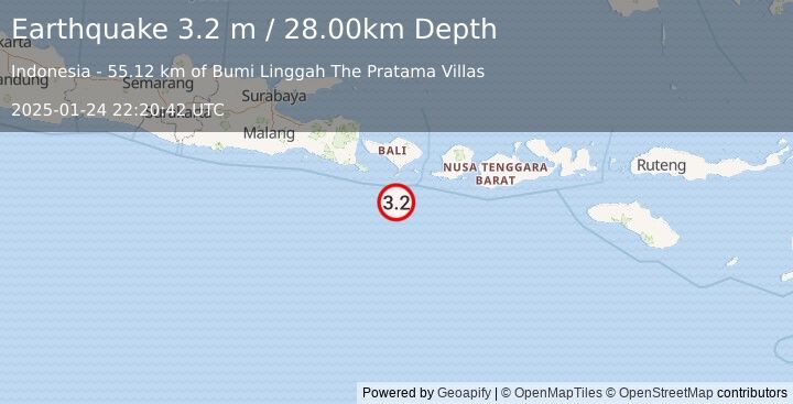 Earthquake SOUTH OF BALI, INDONESIA (3.2 m) (2025-01-24 22:20:42 UTC)