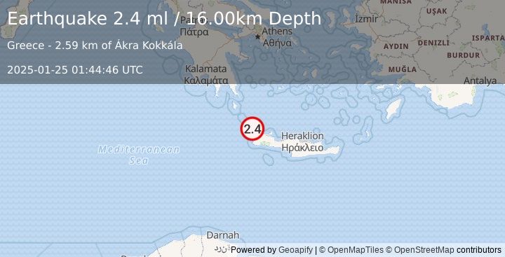 Earthquake CRETE, GREECE (2.4 ml) (2025-01-25 01:44:46 UTC)