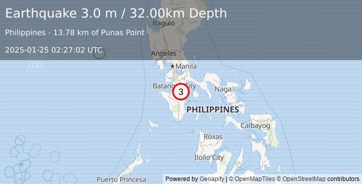 Earthquake MINDORO, PHILIPPINES (3.0 m) (2025-01-25 02:27:02 UTC)