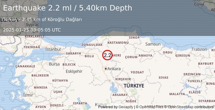 Earthquake CENTRAL TURKEY (2.2 ml) (2025-01-25 03:05:05 UTC)