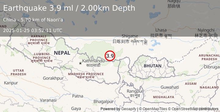 Earthquake WESTERN XIZANG (3.9 ml) (2025-01-25 03:52:11 UTC)