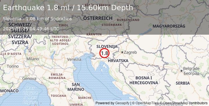 Earthquake SLOVENIA (1.8 ml) (2025-01-25 04:49:46 UTC)