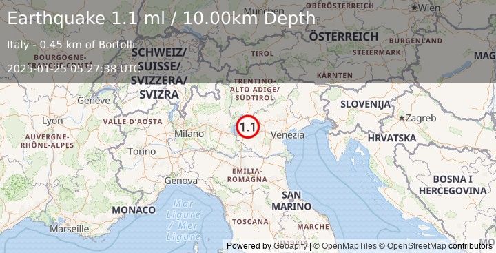 Earthquake NORTHERN ITALY (1.1 ml) (2025-01-25 05:27:38 UTC)