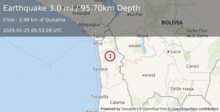 Earthquake TARAPACA, CHILE (3.0 ml) (2025-01-25 05:53:28 UTC)