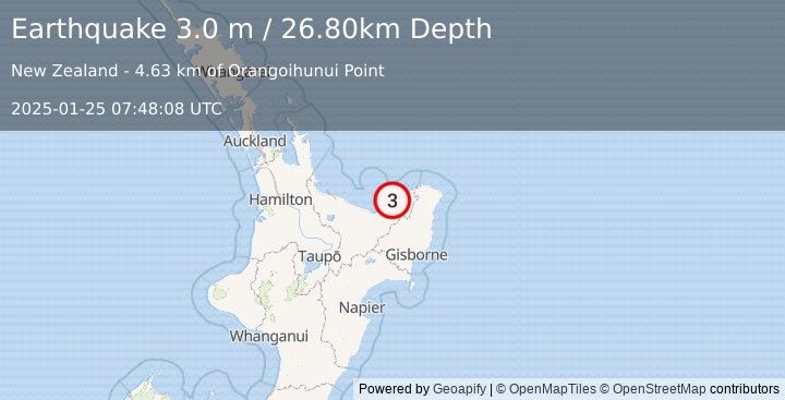 Earthquake OFF E. COAST OF N. ISLAND, N.Z. (3.0 m) (2025-01-25 07:48:08 UTC)