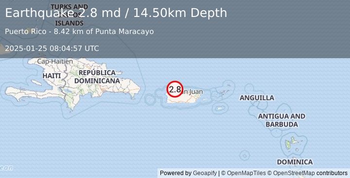 Earthquake PUERTO RICO REGION (2.8 md) (2025-01-25 08:04:57 UTC)