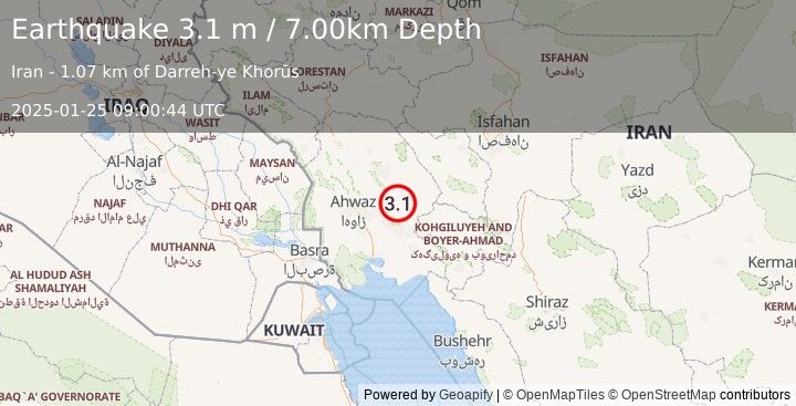 Earthquake WESTERN IRAN (3.1 m) (2025-01-25 09:00:44 UTC)