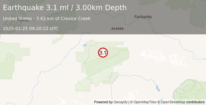 Earthquake CENTRAL ALASKA (3.1 ml) (2025-01-25 09:20:22 UTC)