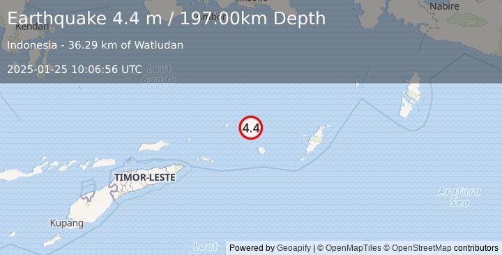 Earthquake KEPULAUAN BABAR, INDONESIA (4.4 m) (2025-01-25 10:06:56 UTC)