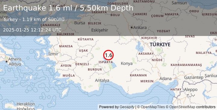 Earthquake WESTERN TURKEY (1.6 ml) (2025-01-25 12:12:24 UTC)