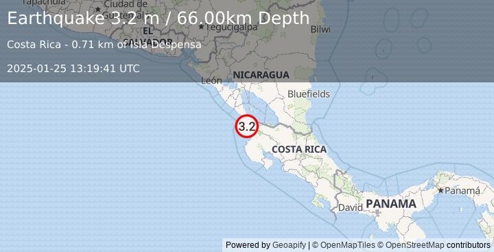 Earthquake NICARAGUA (3.2 m) (2025-01-25 13:19:41 UTC)