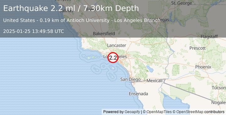 Earthquake GREATER LOS ANGELES AREA, CALIF. (2.2 ml) (2025-01-25 13:49:58 UTC)