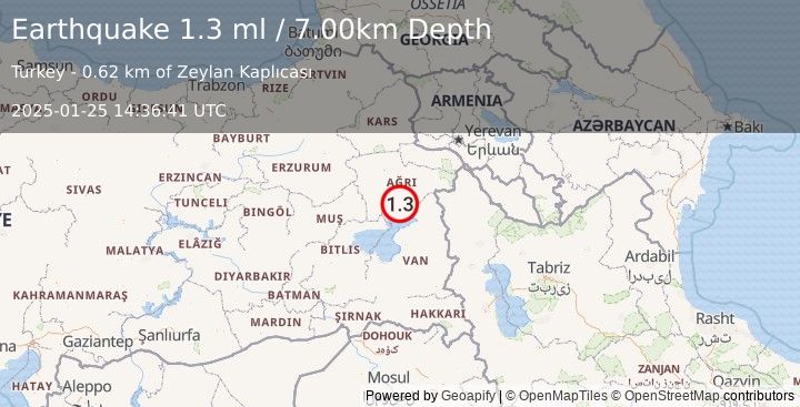 Earthquake EASTERN TURKEY (1.3 ml) (2025-01-25 14:36:41 UTC)