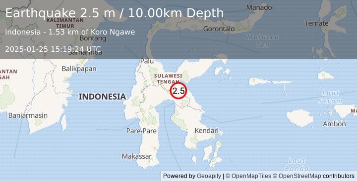 Earthquake SULAWESI, INDONESIA (2.5 m) (2025-01-25 15:19:24 UTC)