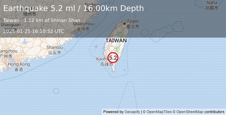 Earthquake TAIWAN (5.2 ml) (2025-01-25 16:10:52 UTC)