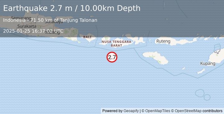 Earthquake LOMBOK REGION, INDONESIA (2.7 m) (2025-01-25 16:37:02 UTC)