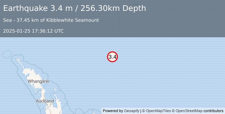 Earthquake SOUTH OF KERMADEC ISLANDS (3.4 m) (2025-01-25 17:36:12 UTC)