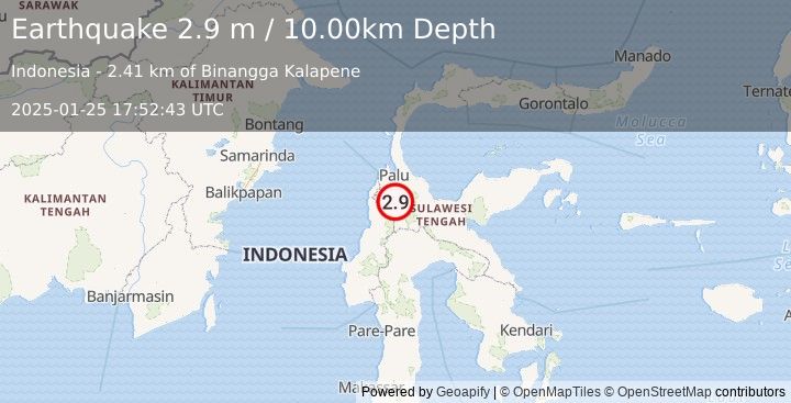 Earthquake SULAWESI, INDONESIA (2.9 m) (2025-01-25 17:52:43 UTC)