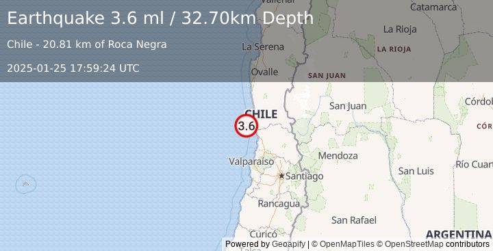 Earthquake OFFSHORE COQUIMBO, CHILE (3.6 ml) (2025-01-25 17:59:24 UTC)