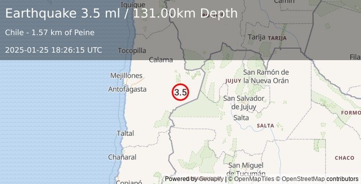 Earthquake ANTOFAGASTA, CHILE (3.5 ml) (2025-01-25 18:26:15 UTC)