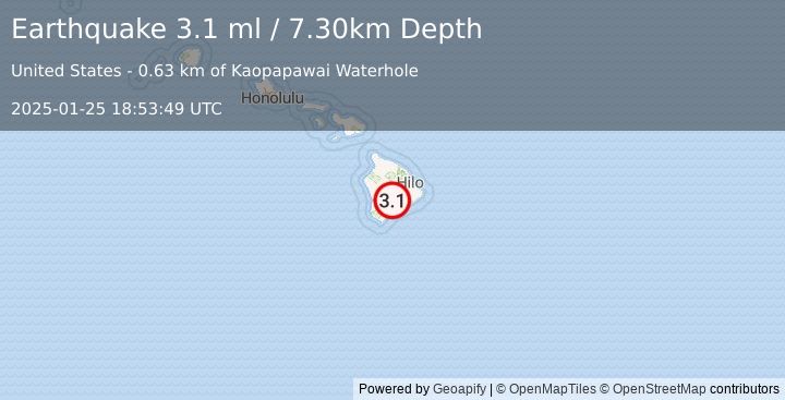 Earthquake ISLAND OF HAWAII, HAWAII (3.1 ml) (2025-01-25 18:53:49 UTC)