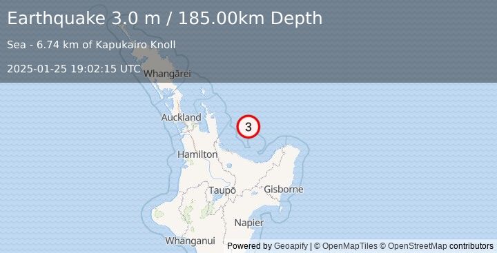 Earthquake NORTH ISLAND OF NEW ZEALAND (3.0 m) (2025-01-25 19:02:15 UTC)