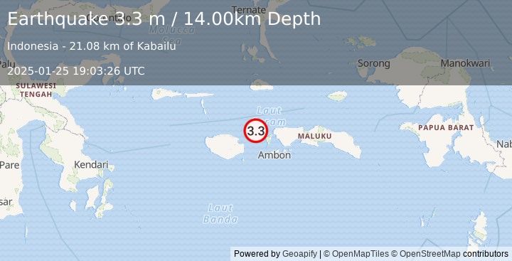 Earthquake CERAM SEA, INDONESIA (3.3 m) (2025-01-25 19:03:26 UTC)