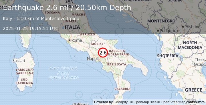 Earthquake SOUTHERN ITALY (2.6 ml) (2025-01-25 19:15:51 UTC)