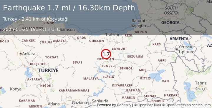 Earthquake EASTERN TURKEY (1.7 ml) (2025-01-25 19:54:13 UTC)