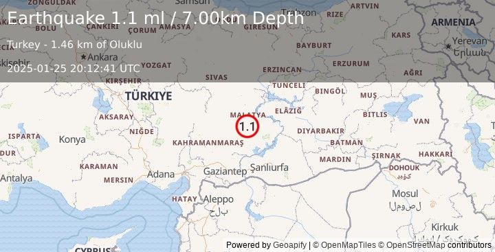 Earthquake EASTERN TURKEY (1.1 ml) (2025-01-25 20:12:41 UTC)