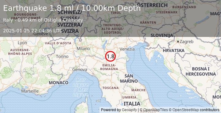 Earthquake NORTHERN ITALY (1.8 ml) (2025-01-25 22:04:36 UTC)