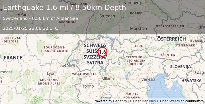 Earthquake SWITZERLAND (1.6 ml) (2025-01-25 22:06:30 UTC)