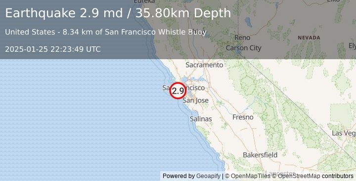 Earthquake OFFSHORE NORTHERN CALIFORNIA (2.9 md) (2025-01-25 22:23:49 UTC)