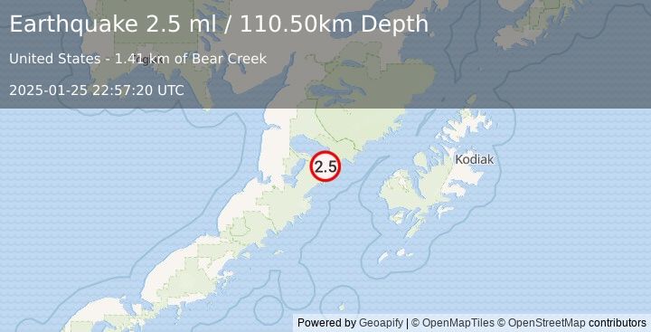 Earthquake ALASKA PENINSULA (2.5 ml) (2025-01-25 22:57:20 UTC)