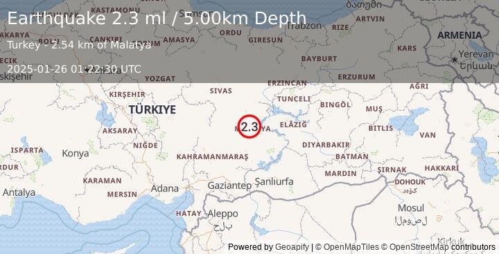 Earthquake EASTERN TURKEY (2.3 ml) (2025-01-26 01:22:30 UTC)