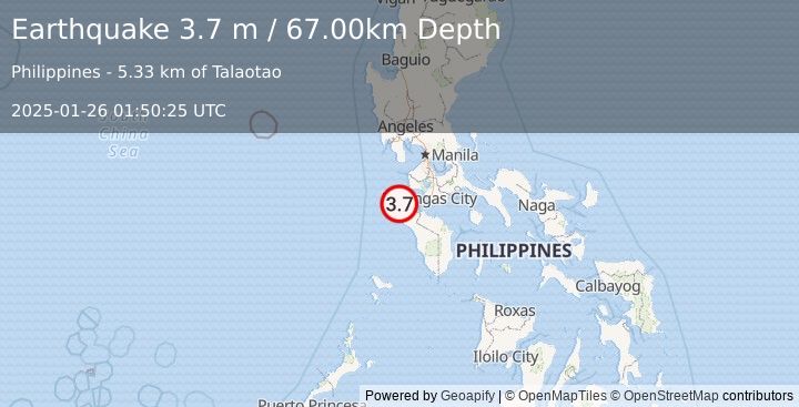 Earthquake MINDORO, PHILIPPINES (3.7 m) (2025-01-26 01:50:25 UTC)