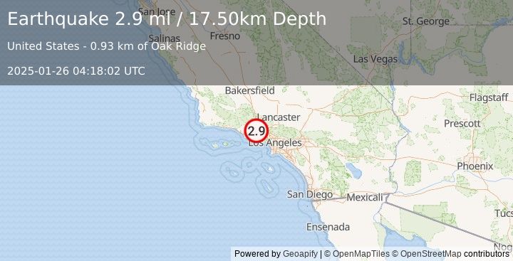 Earthquake GREATER LOS ANGELES AREA, CALIF. (2.9 ml) (2025-01-26 04:18:02 UTC)