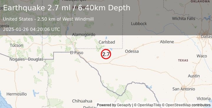 Earthquake WESTERN TEXAS (2.7 ml) (2025-01-26 04:20:06 UTC)