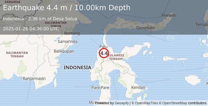 Earthquake SULAWESI, INDONESIA (4.4 m) (2025-01-26 04:36:00 UTC)