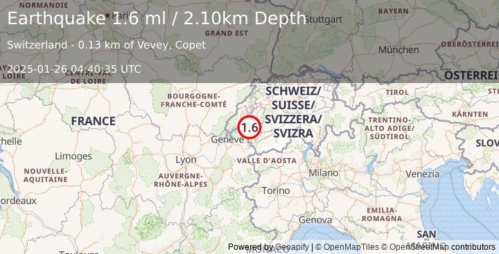 Earthquake SWITZERLAND (1.6 ml) (2025-01-26 04:40:35 UTC)