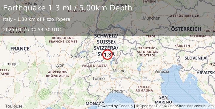 Earthquake NORTHERN ITALY (1.3 ml) (2025-01-26 04:53:30 UTC)