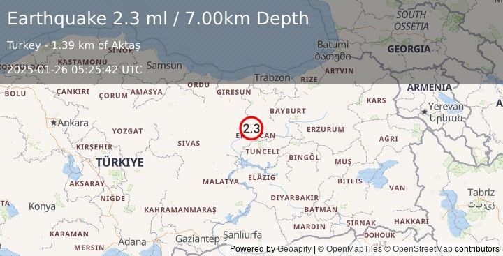 Earthquake EASTERN TURKEY (2.3 ml) (2025-01-26 05:25:42 UTC)