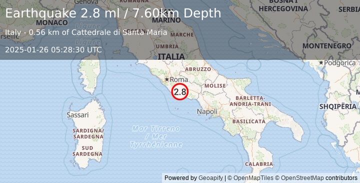 Earthquake SOUTHERN ITALY (2.8 ml) (2025-01-26 05:28:30 UTC)