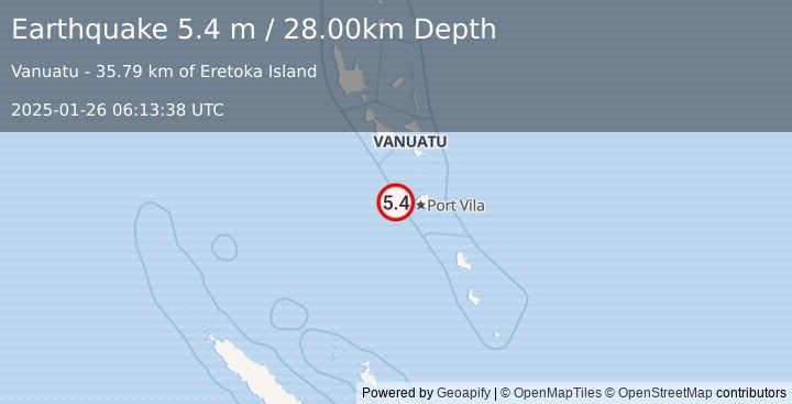 Earthquake VANUATU (5.3 m) (2025-01-26 06:13:37 UTC)